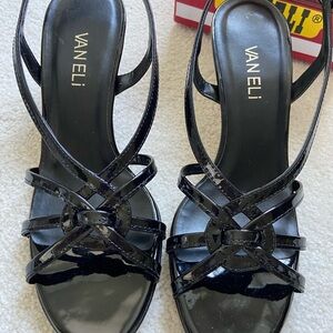 Vaneli Black Patent Leather Heels Strappy Design